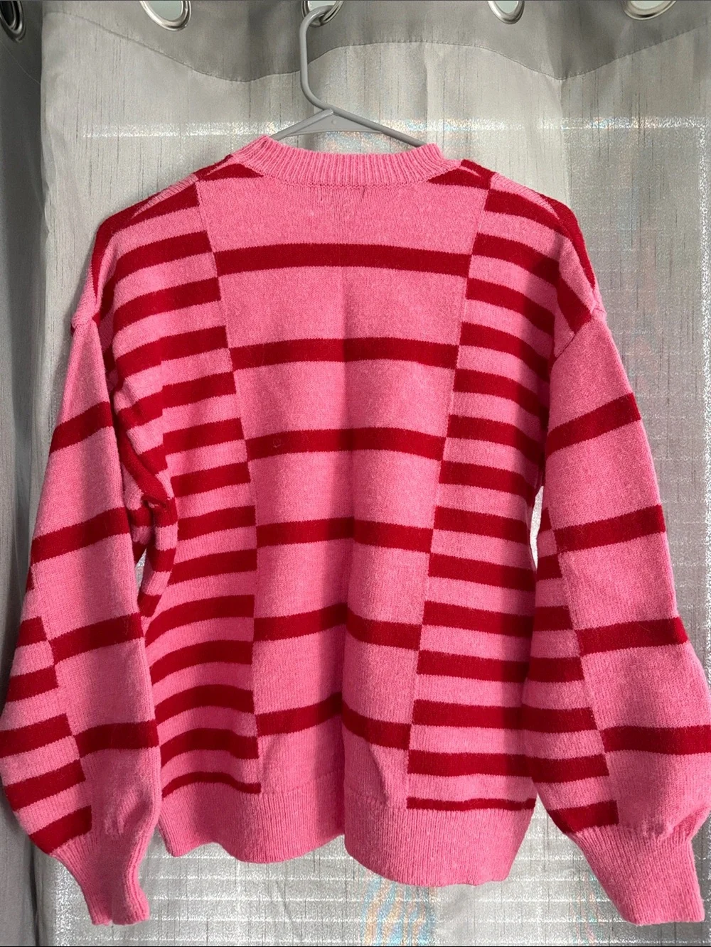 Boohoo Pink Sweater with Red Stripes